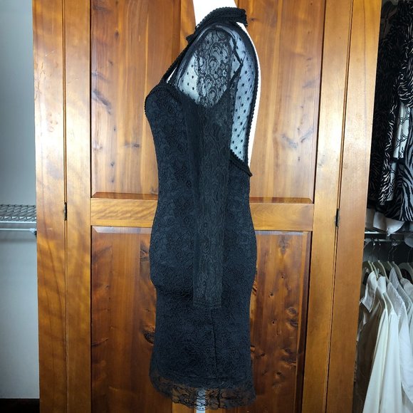 Free People Lace Witchy Wimsigoth Fairy Grunge Open Back Dress Dark Romantic - Picture 3 of 15